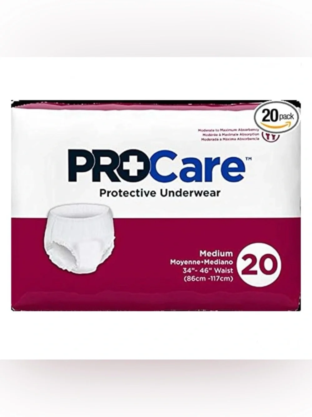 4 pack ProCare Medium White Protective Underwear (80 total) - Picture 2 of 2